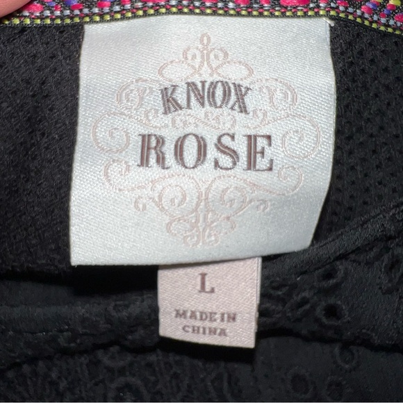 Knox Rose Black Eyelet Lace Blouse Large Boho Peasant Top Sheer Bohemian - Picture 2 of 13